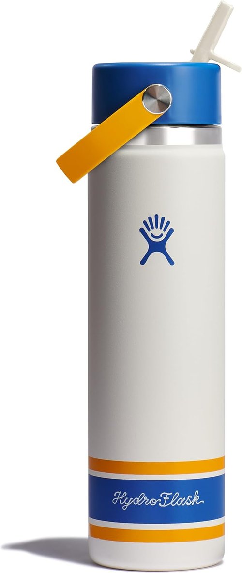Hydro Flask Water Bottle - Insulated Stainless Steel with Wide Mouth Flex Straw Lid - 24 Oz Campus Ivory
