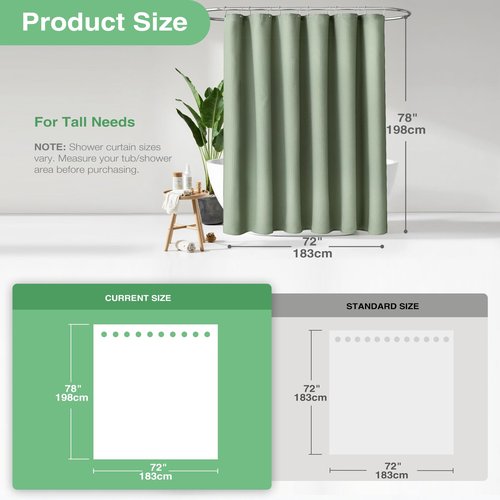 Dynamene Long Fabric Shower Curtain - 78 inch Waffle Weave Heavy Duty Cloth Shower Curtains for Bathroom, Neutral Weighted Hotel Spa Luxury Bath Curtain Set with 12 Plastic Hooks,72x78, Sage Green