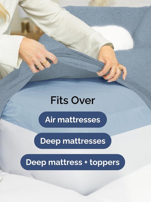 Extra Deep Full Sheet Set - 6 Piece Breathable and Cooling Sheets - Hotel Luxury Bedding for Women, Men, Kids & Teens - Easy & Secure Fit - Soft and Wrinkle Free - Extra Deep Pockets - Heathered Blue