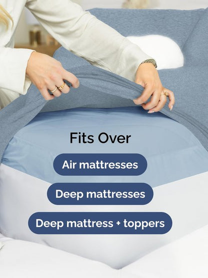 Extra Deep Full Sheet Set - 6 Piece Breathable and Cooling Sheets - Hotel Luxury Bedding for Women, Men, Kids & Teens - Easy & Secure Fit - Soft and Wrinkle Free - Extra Deep Pockets - Heathered Blue