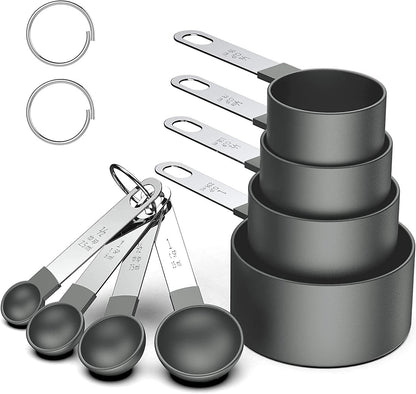 Skiennix 8-Piece Measuring Cups and Spoons Set - Stackable Black Design for Dry & Liquid Ingredients
