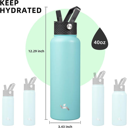 Skiennix 40oz Insulated Water Bottle - Stainless Steel Sport Bottle with 3 Lids | Turquoise