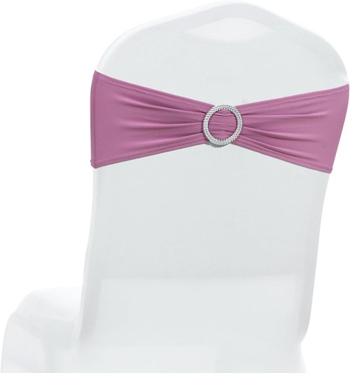 MDS Premium Stretch Chair Sashes - Pack of 25 Elastic Covers with Buckle Slider | Dusty Pink for Weddings & Events