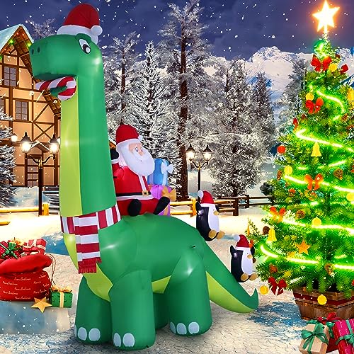 13ft Christmas Inflatable Dinosaur with Santa and LED Lights for Outdoor Decor