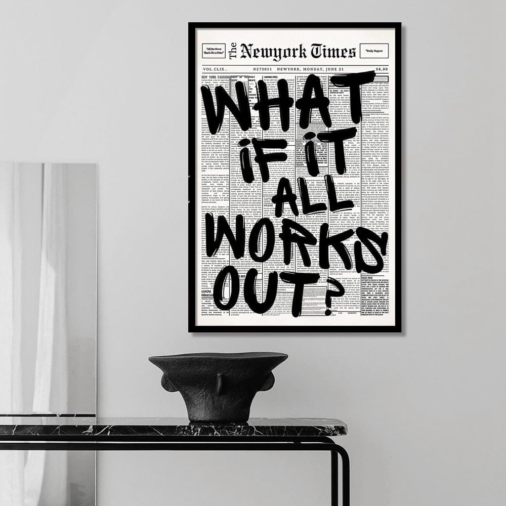 Skiennix Trendy Black and White Framed Wall Art | "What If It All Works Out" Poster for Stylish Dorm Decor