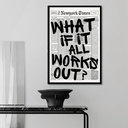 Skiennix Trendy Black and White Framed Wall Art | "What If It All Works Out" Poster for Stylish Dorm Decor