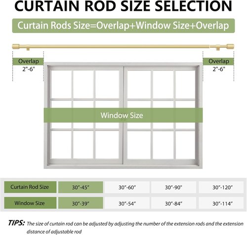 Gold Curtain Rods by [Brand Name] - Adjustable 30-45 Inch Length for 30-39 Inch Windows | 5/8” Diameter with Brackets