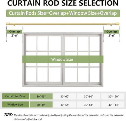 Gold Curtain Rods by [Brand Name] - Adjustable 30-45 Inch Length for 30-39 Inch Windows | 5/8” Diameter with Brackets