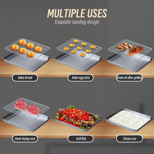2-in-1 Stainless Steel Baking Sheet by [Brand Name] - Heavy Duty Oven Pan with Cooling Rack | Food Grade, Dishwasher Safe