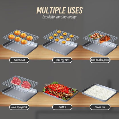 2-in-1 Stainless Steel Baking Sheet by [Brand Name] - Heavy Duty Oven Pan with Cooling Rack | Food Grade, Dishwasher Safe