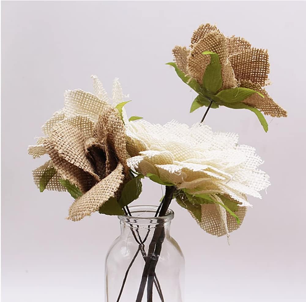 Skiennix 12PCS Large Burlap Flowers - Handmade Jute Roses for Wedding & Party Decorations | 3.15 in