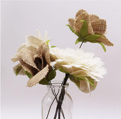 Skiennix 12PCS Large Burlap Flowers - Handmade Jute Roses for Wedding & Party Decorations | 3.15 in