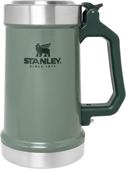 STANLEY Classic Beer Stein - 24 oz Insulated Stainless Steel Mug with Flip Up Lid & Built-In Opener | BPA-Free | Hammertone Green