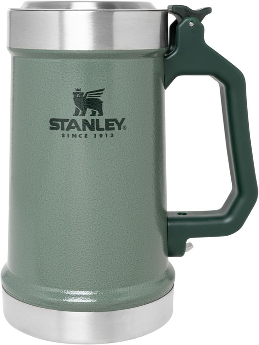 STANLEY Classic Beer Stein - 24 oz Insulated Stainless Steel Mug with Flip Up Lid & Built-In Opener | BPA-Free | Hammertone Green