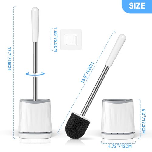 TRENTI Toilet Brush, Toilet Brush and Holder Set, Bristles Toilet Bowl Brush Head with Ventilated Holder, Wall Mounted Compact Toilet Brush Set for Bathroom Deep Cleaning (1, White)