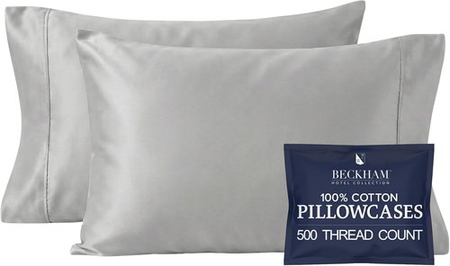 Beckham Hotel Collection Pillowcases - Queen Size Set of 2 | Silky Smooth 500TC Cool Touch Cotton, Dark Gray