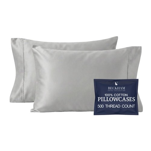 Beckham Hotel Collection Pillowcases Queen Size Set of 2, Cool Touch Cotton Sateen Fabric, 500TC, Silky Smooth & Soft, Open End, Dark Gray