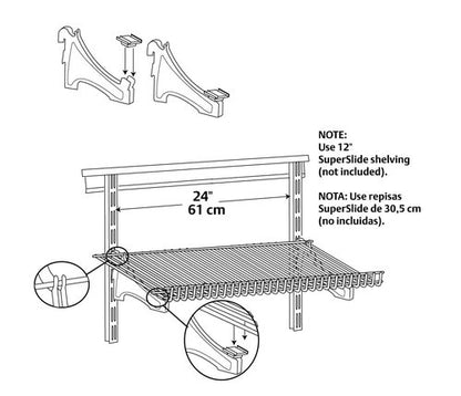 ClosetMaid ShelfTrack 2-Pack Shoe Shelf Brackets for Wire Shelving, Compatible with 12 in. Shelves, Add On Angle Shoe Storage, 3 in. , White