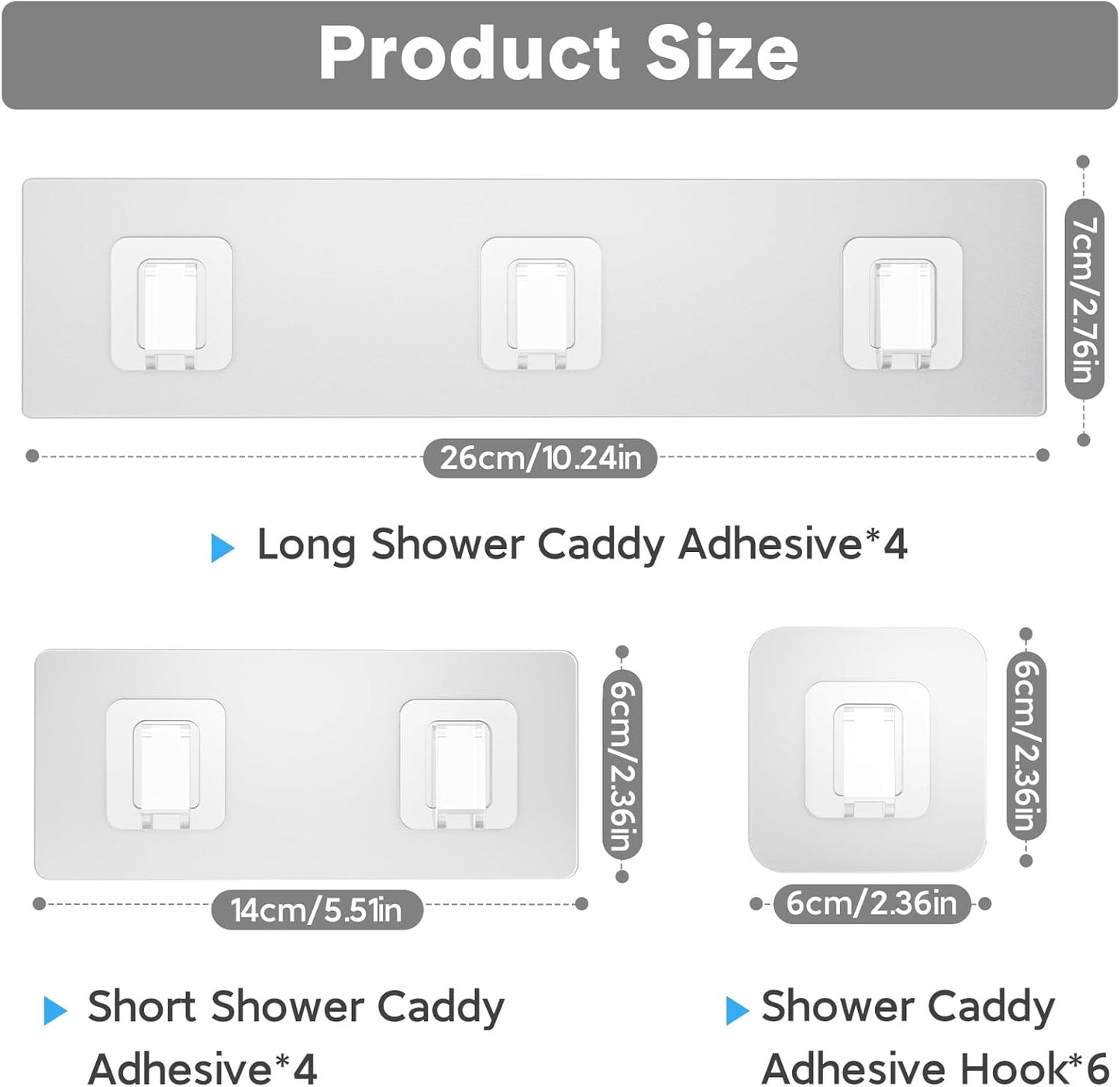 Skiennix Shower Caddy Hooks - 14 Pack Transparent Adhesive, No Drilling, Waterproof for Bathroom & Kitchen Storage