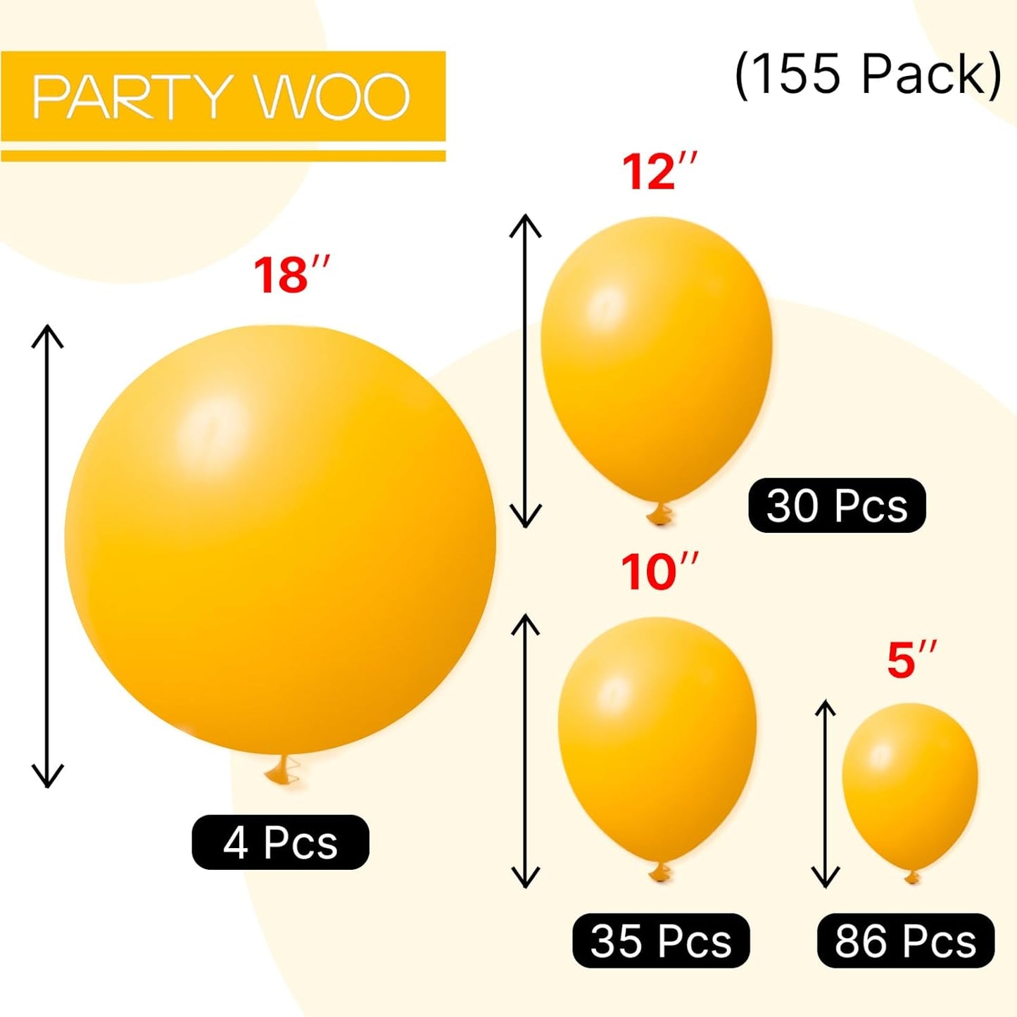 PartyWoo Mustard Yellow Balloon Kit - 155 Pieces in 5 Sizes for Birthday & Baby Shower Decor