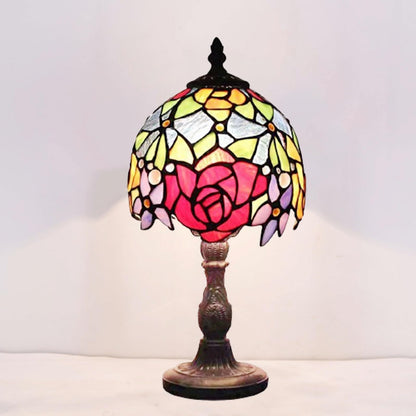 Vesbiela Stained Glass Lamp 8'', Red Flower Tiffany Table Lamp for Bedroom Study Office Home Tiffany Style Table Lamp