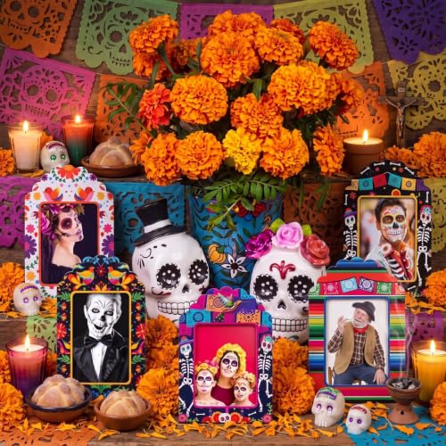 Dia De Los Muertos Sugar Skull Photo Frame Set - 50 Pack for Altar Decor