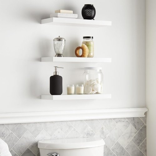BAYKA Floating Wall Shelves - Rustic Wood Storage Solution for Home Decor | Set of 3, 15.7in, White