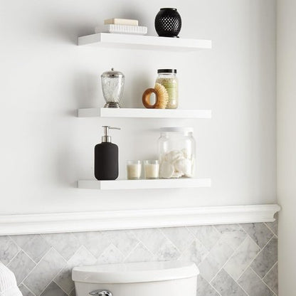 BAYKA Floating Wall Shelves - Rustic Wood Storage Solution for Home Decor | Set of 3, 15.7in, White