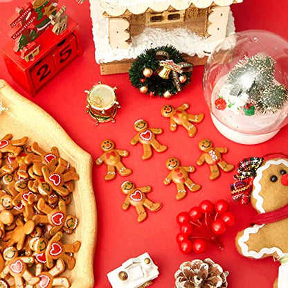 Christmas Gingerbread Man Ornaments Bulk PVC Mini Figurines - 60 Pieces, 4 Styles