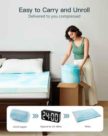 PERLECARE Memory Foam Mattress Topper - 3 Inch Cooling Gel Infused Pad for Pressure Relief | Blue, CertiPUR-US® Certified
