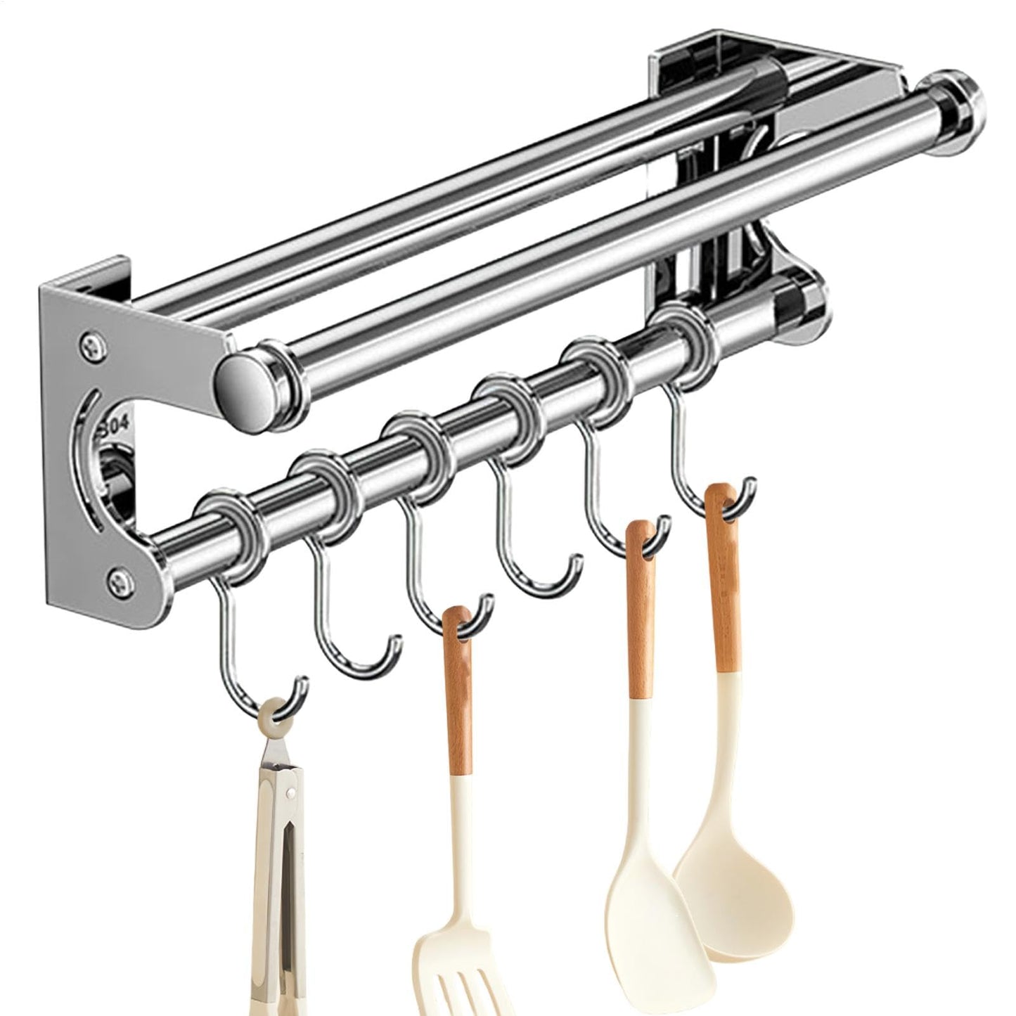 semofcen Kitchen Utensil Holder Hanger 30/40/50CM Stainless Steel Multifunctional Slide Rail Hook Space Saving Utensil Rack No Drilling Kitchen Rail for Hanging Cooking Utensils Mugs Spoons