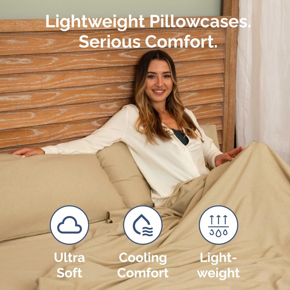 Standard Pillow Cases Set of 4 | Ultra Soft Hotel Quality Covers - Comfy & Machine Washable - Heathered Tan