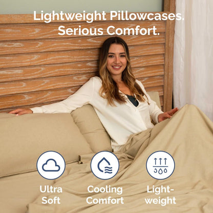 Standard Pillow Cases Set of 4 | Ultra Soft Hotel Quality Covers - Comfy & Machine Washable - Heathered Tan