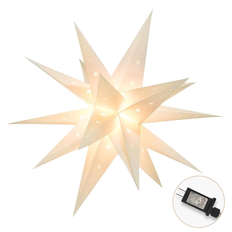 23" Plug-in Moravian Star Outdoor Light with Timer - 3D PVC Christmas Star IP44 Waterproof