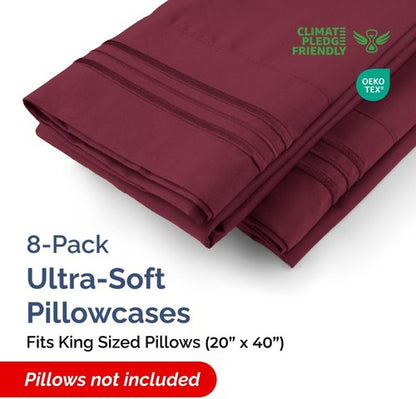 King Pillow Cases by LuxeDream - Ultra Soft Hotel Quality Covers - Wrinkle Free & Easy Care - 8 Piece Set in Burgundy