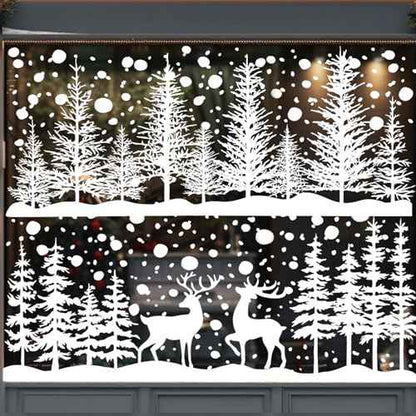 DIYDEC 8 Sheets Christmas Window Clings Snowy Christmas Forest Trees Window Decals Double-Sided Winter Window Stickers Decorations for Xmas Holiday Home Party Glass