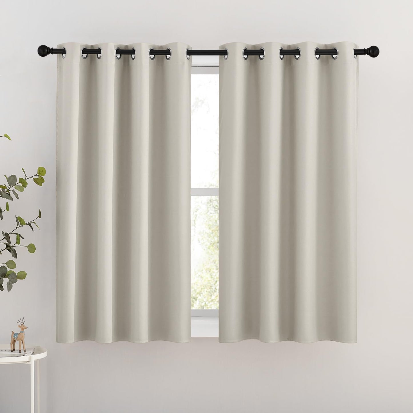 NICETOWN Blackout Natural Curtains for Bedroom - Window Treatment Thermal Insulated Grommet Solid Drapes Energy Saving Sound Reducing Room Darkening for Basement, 1 Pair, W46 x L54