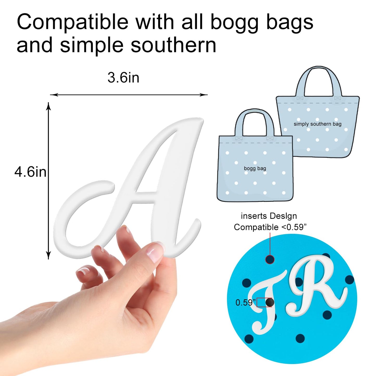 Hikkcos 3 Pcs Letter Charms for Bogg Bag Clips Insert Bogg Bag Accessories Charm Decorative Alphabet Charm for Handbag Beach Tote Bag Simple Modern Beach Bag, Rubber Tote Bag