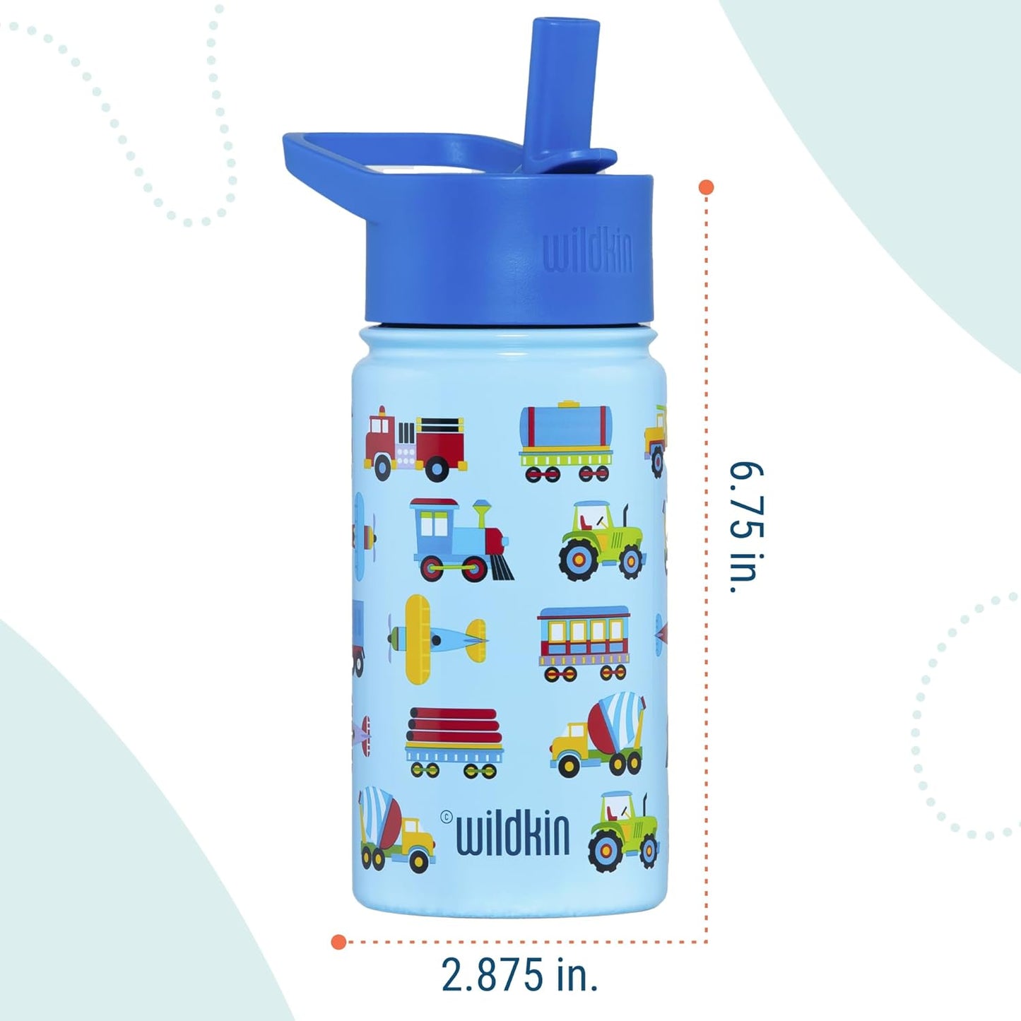 Wildkin Kids Stainless Steel Water Bottle - BPA-Free, Leakproof & Insulated - 14oz Trains, Planes & Trucks