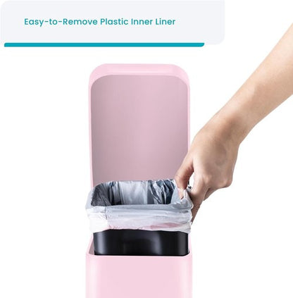 Home Zone Living 1.3 Gallon Stainless Steel Bathroom Trash Can - Slim Design with Lid & Step Pedal, Matte Pink