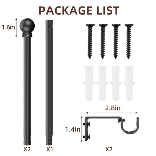 SMODBRODRE Black Curtain Rods for Window 28 to 48, 5/8 inch Small Decorative Curtain Rod Set with Brackets