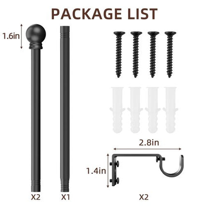 SMODBRODRE Black Curtain Rods for Window 28 to 48, 5/8 inch Small Decorative Curtain Rod Set with Brackets