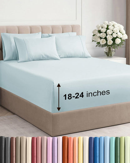 Skiennix Extra Deep Full Sheet Set - 6 Piece Breathable Cooling Bedding - Soft Wrinkle-Free Ice Blue