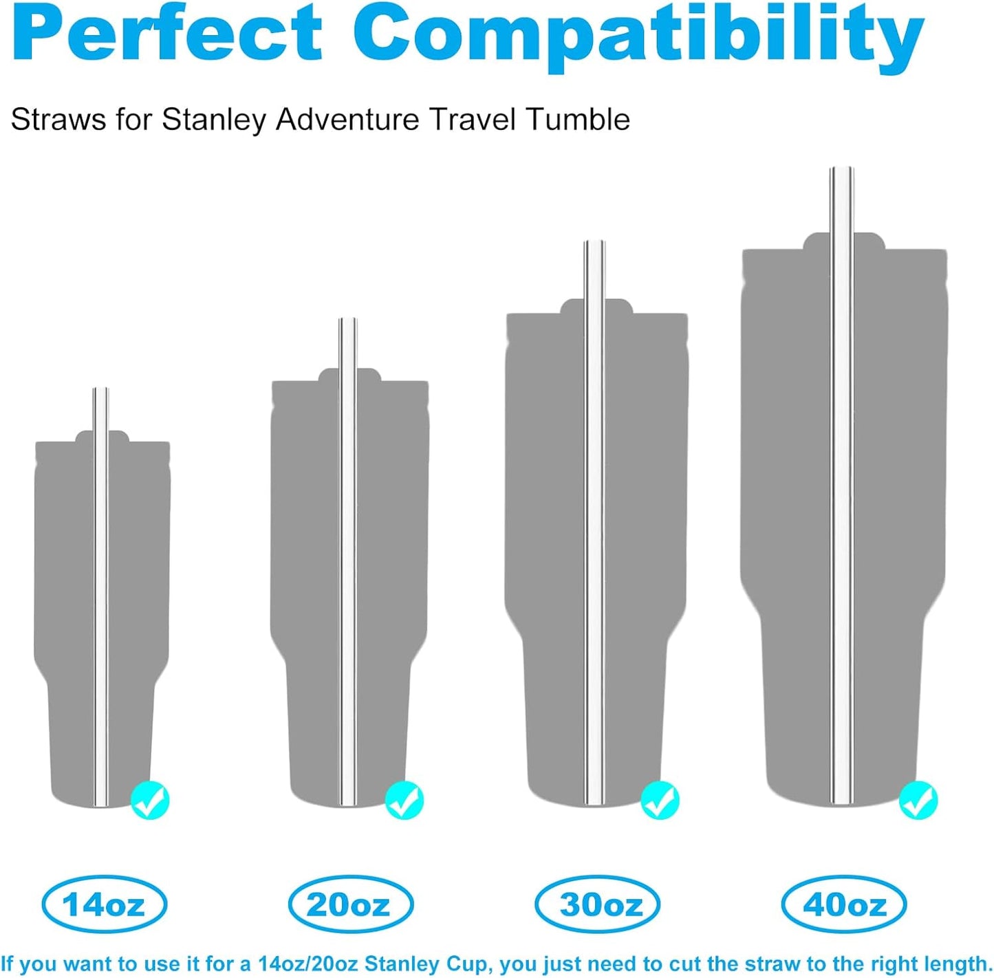 Stanley Adventure Quencher Replacement Straws - 6 Pack Reusable Straws with Cleaning Brush for 40 oz & 30 oz Tumblers