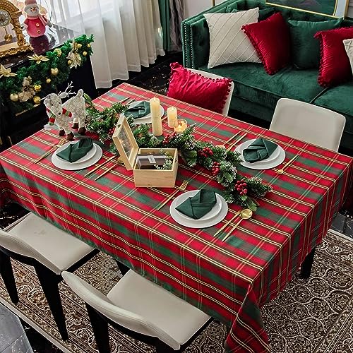 Waterproof Christmas Rectangle Tablecloth 60x84 inch - Gold, Spill-Proof Holiday Decor