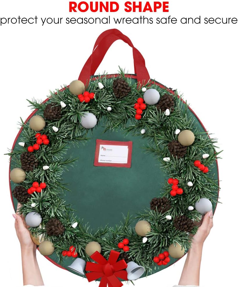 Primode Christmas Wreath Storage Bag - 30" Artificial Wreath Container - Durable 420D Oxford - 2 Pack, Green