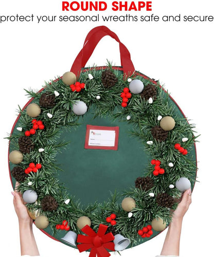 Primode Christmas Wreath Storage Bag - 30" Artificial Wreath Container - Durable 420D Oxford - 2 Pack, Green