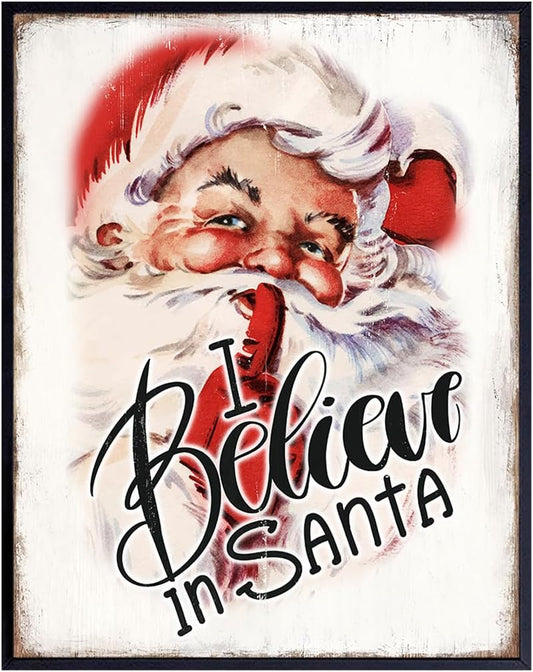 Retro Vintage Christmas Wall Art - Unique 11x14 Holiday Decor for Home | Santa Claus Design