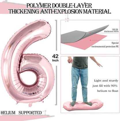GOER Rose Gold Foil Number 6 Balloons - 42 Inch Huge Balloons for 6th & 66th Birthday Celebrations