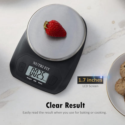 NUTRI FIT Digital Food Scale - Accurate Weight Measurement in Grams & OZ | Stainless Steel, Black Finish